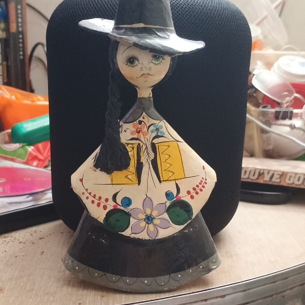 Handcrafted Ceramic Doll with Floral Design Paper Mache